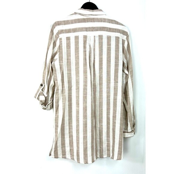 Anthropologie Rd & Koko Womens Size L Linen Wide Stripe Button Down Tunic T1 - Picture 4 of 12